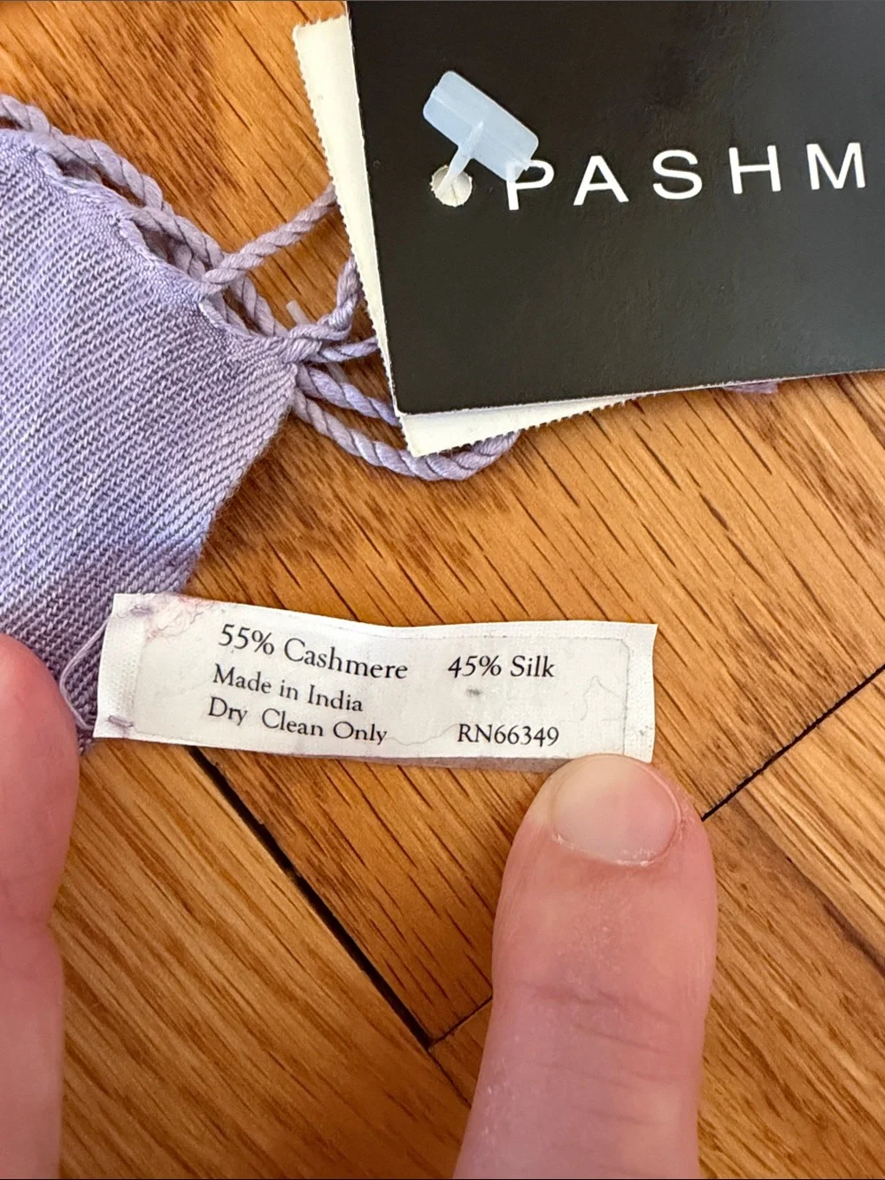 NWT Pashmina Cashmere-Silk Lavender Scarf with Fringe